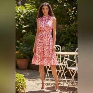 Sleeveless Ruffle Midi Dress NWT • Medium Mock Neck • Soft Belt • Feminine Chic